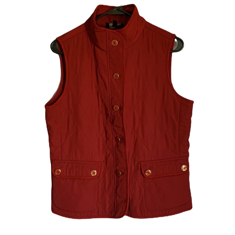 Talbots Red Quilted Button Down Vest, Petite Medium